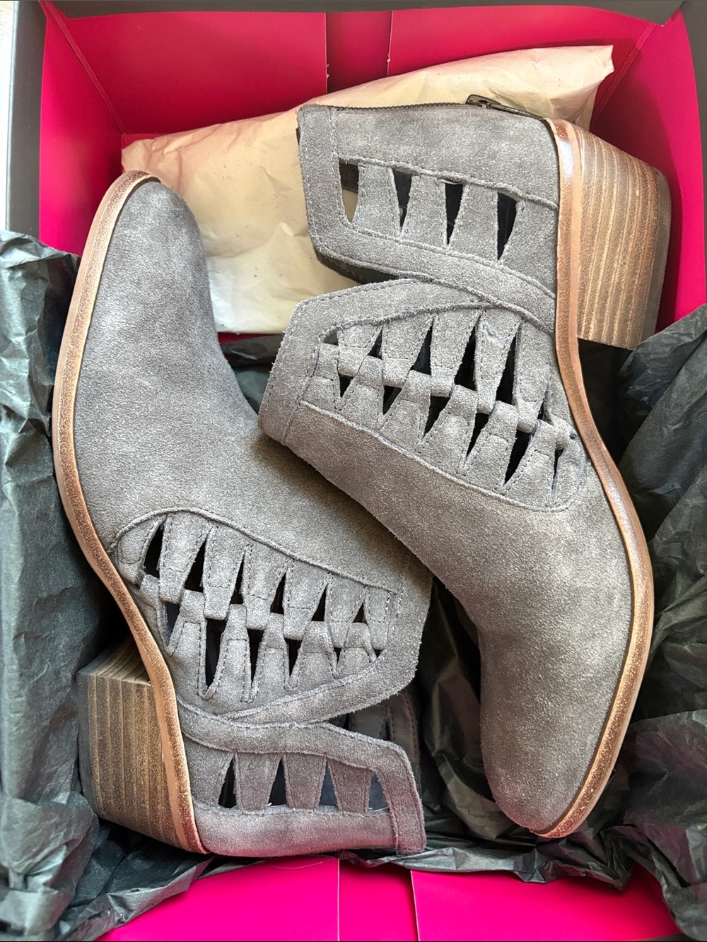 Vince Camuto - Peera Graystone Suede Cutout Ankle Booties